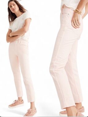 Madewell The Perfect Vintage Jean Garment Dyed Straight Leg Size 26 Pink Raw Hem